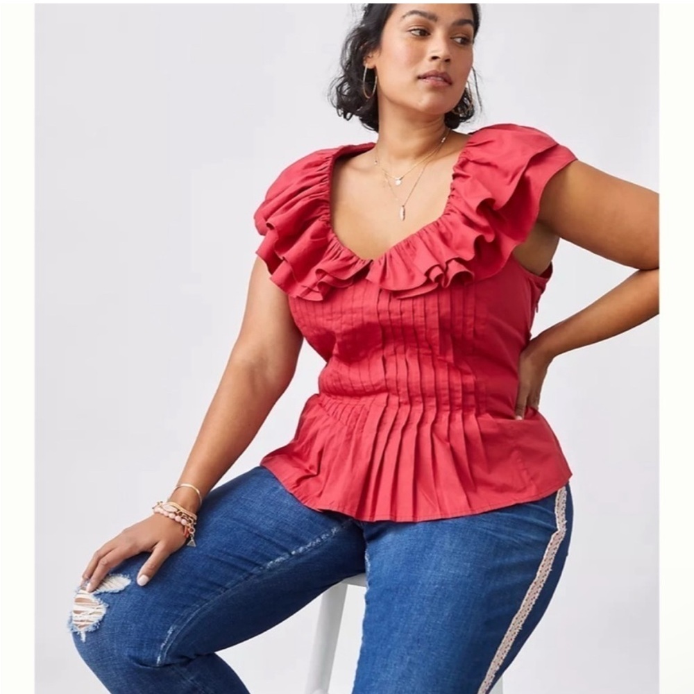 NWT Anthropologie Pintucked Ruffle Blouse by Forever That Girl - Picture 4 of 6